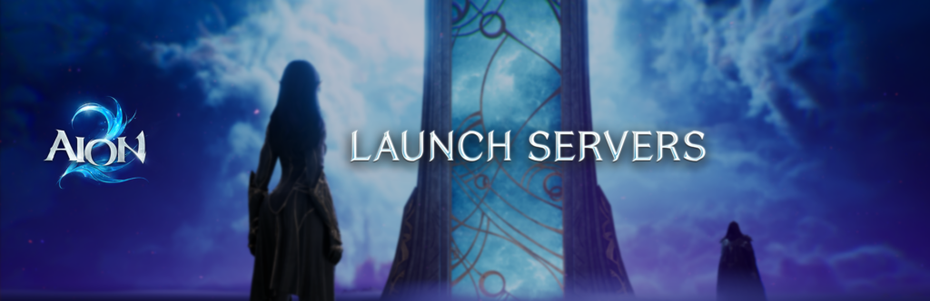 Imagen promocional de AION 2 con el texto «Launch Servers».