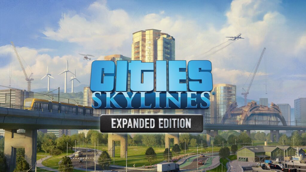 Cities: Skylines llega a Switch 2 con 25 parcelas y editor de mapas Imagen promocional de Cities: Skylines – Expanded Edition con una ciudad de fondo y el logotipo del juego.