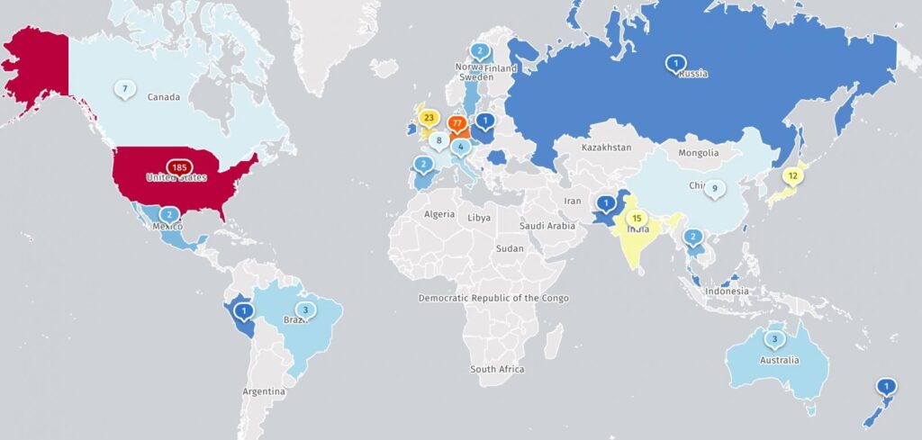 Mapa de Shadowserver sobre dispositivos SMA1000 expuestos a Internet
