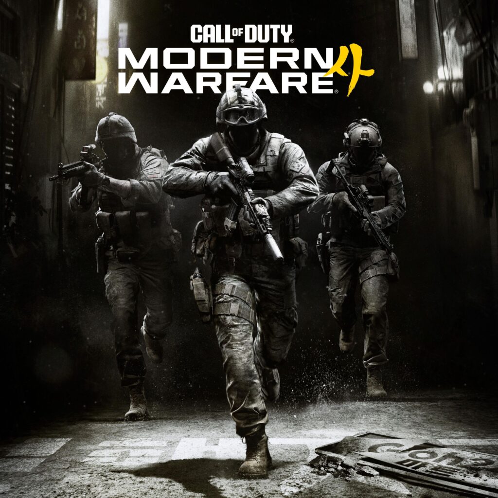 Arte oficial de Call of Duty: Modern Warfare 4 con soldados avanzando por un callejón urbano