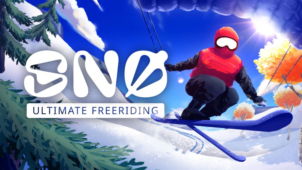 SNØ: Ultimate Freeriding llega a consolas el 28 de octubre Esquiador con ropa roja desciende por una ladera nevada junto al logotipo de SNØ: Ultimate Freeriding.