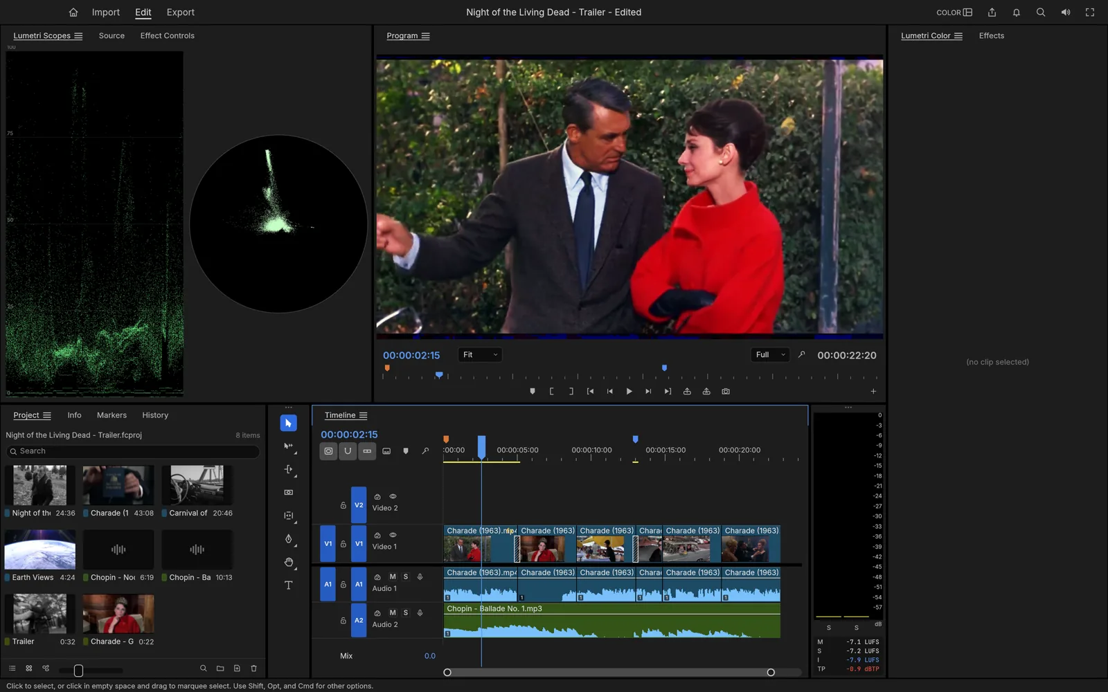 Captura oficial de FilmCraft con el monitor, los scopes y la línea de tiempo
