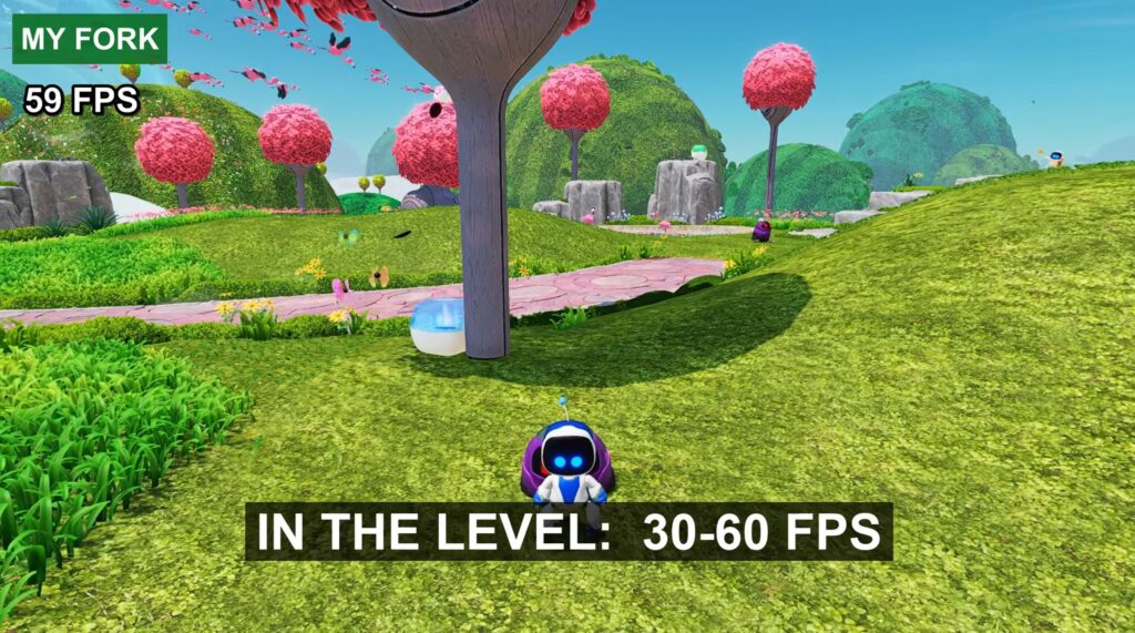 Captura de Astro Bot ejecutándose en PC mediante una compilación modificada del emulador KytyPS5