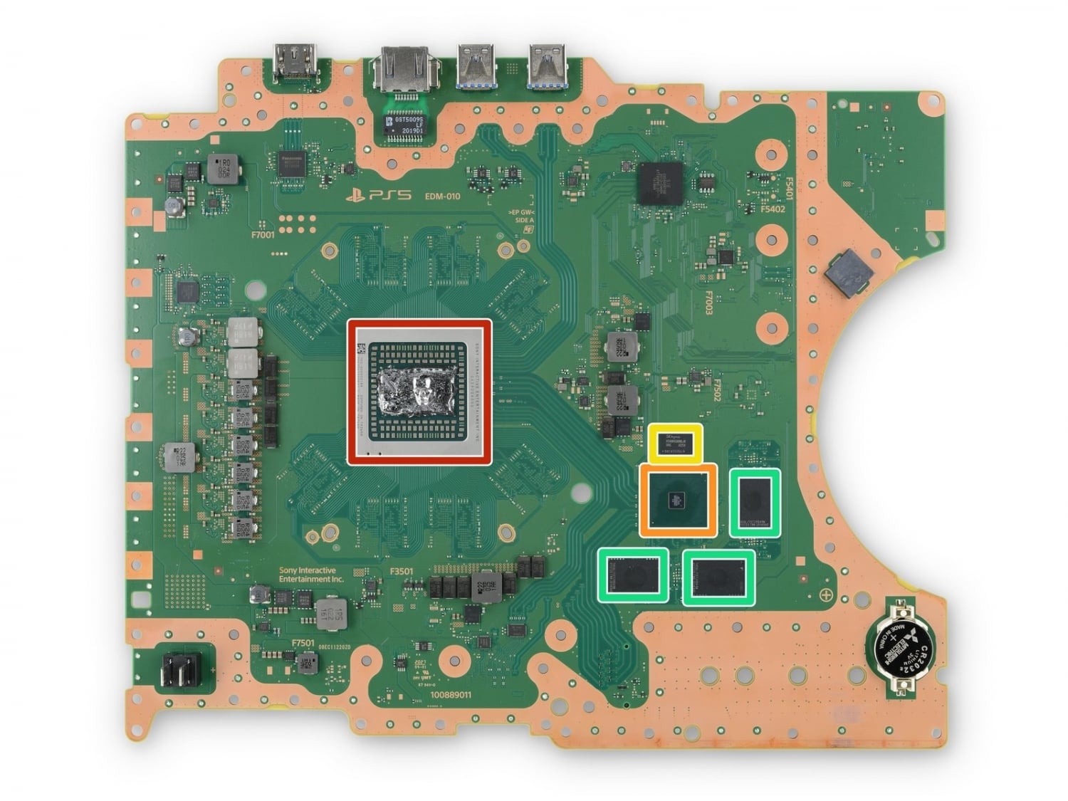 Placa base y componentes internos de una PlayStation 5