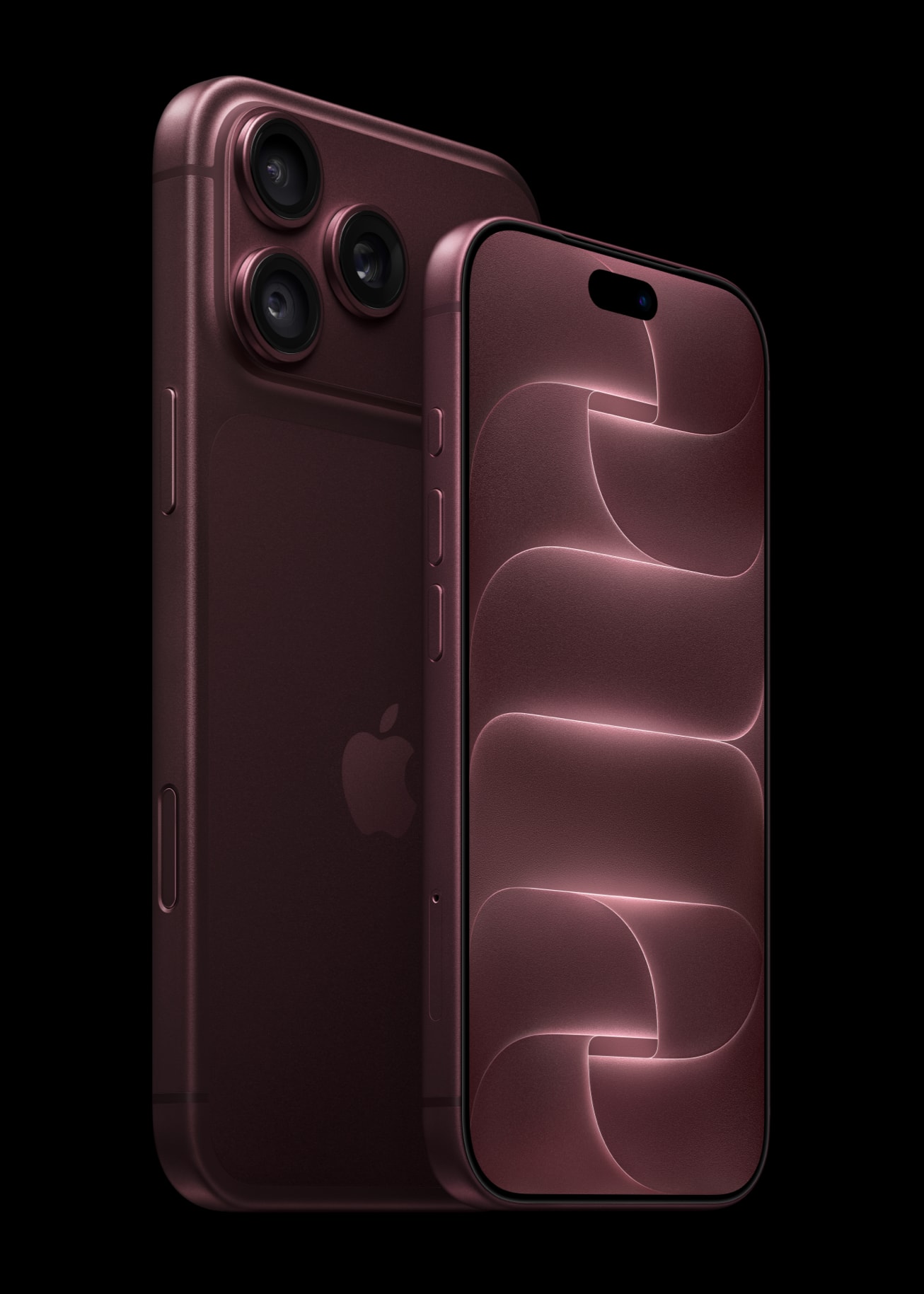 Detalle de un iPhone 18 Pro burdeos junto a otro dispositivo de la gama