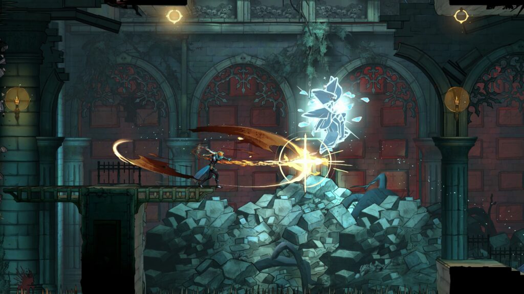 Rose Belmont usa el Vampire Killer contra un espectro en un castillo gótico de Castlevania: Belmont's Curse
