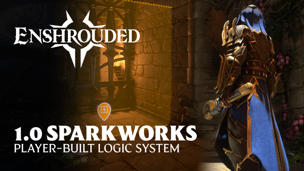 Captura oficial de Enshrouded que ilustra el sistema Sparkworks de construcción y lógica de juego