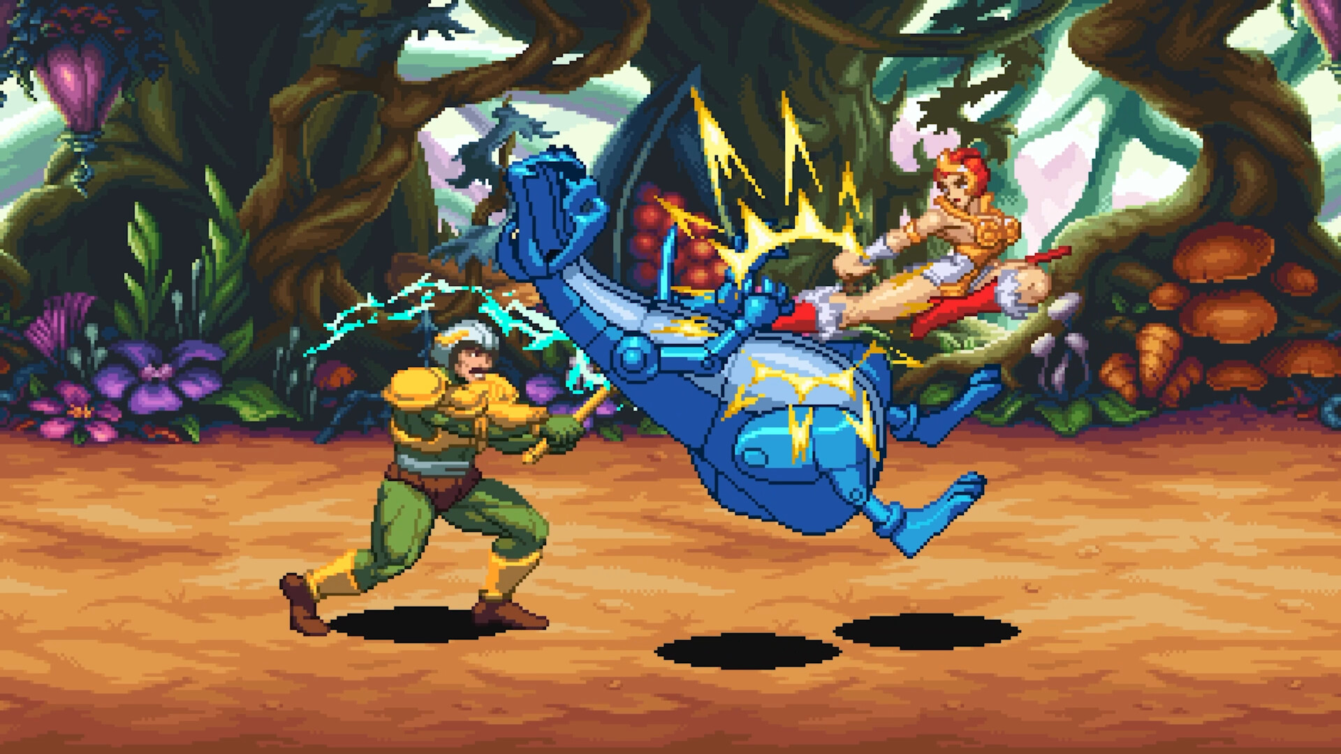 Teela y Man-At-Arms atacan a un enemigo robótico en Dragon Pearl of Destruction