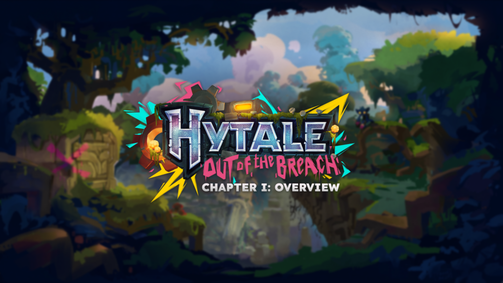 Arte oficial de Out of the Breach, con el título de Hytale sobre un entorno boscoso del capítulo I