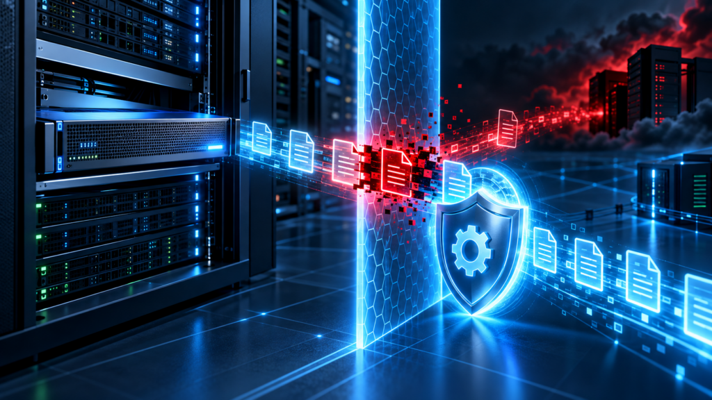 BeyondTrust corrige un zero-day crítico: actualiza Remote Support cuanto antes Ilustración conceptual generada de un appliance de soporte remoto con un flujo de archivos atravesando una barrera digital y un escudo de actualización. No es una fotografía ni una imagen oficial de BeyondTrust.