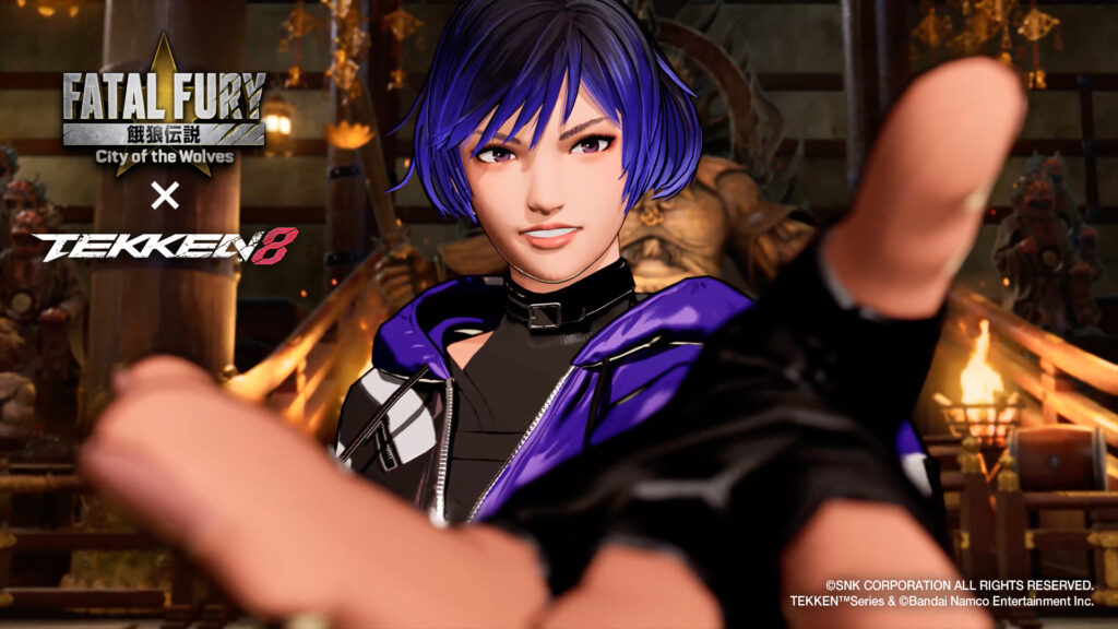 Reina, con su chaqueta morada, en la imagen oficial de su colaboración con Fatal Fury: City of the Wolves