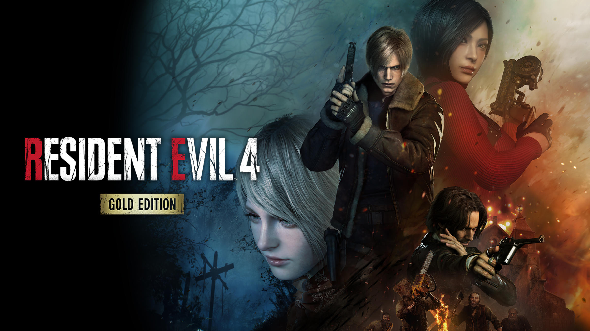 Arte oficial de Resident Evil 4 Gold Edition para Nintendo Switch 2, con Leon S. Kennedy y Ada Wong