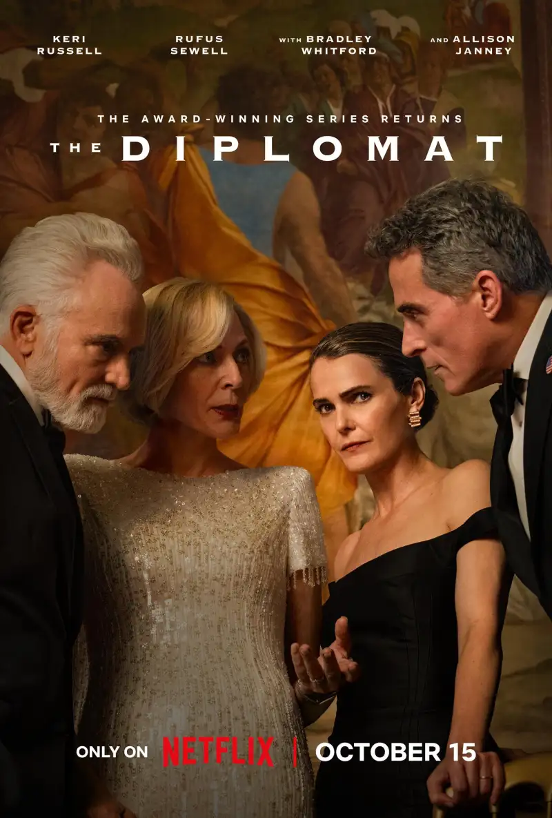 Cartel promocional de La diplomática, temporada 4, con Keri Russell y Rufus Sewell