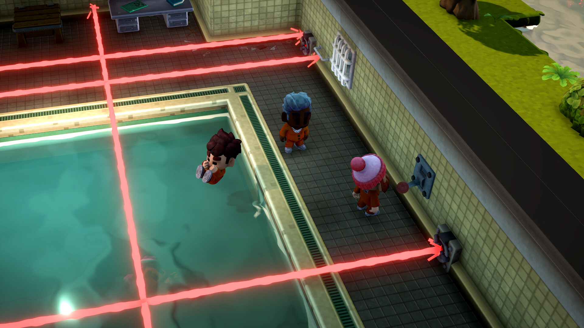Presos ante una piscina y barreras láser en una prisión de The Escapists 3